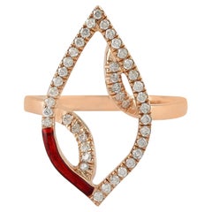 Marquise Shaped Pave Diamond Ring With Red Enamel & Diamonds In 14k Rose Gold