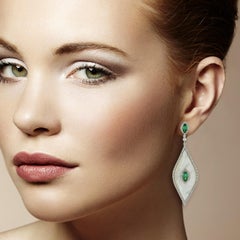 Marquise Shaped Pearl Earring Accented with Tsavorite & Diamond Made in 18k Gold