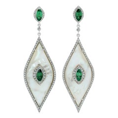 Boucle d'oreille en or 18k avec perle en forme de marquise et tsavorite et diamant