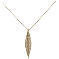 Marquise Shaped Pendant Necklace 18k Gold Pavé Set Diamonds & White Topaz