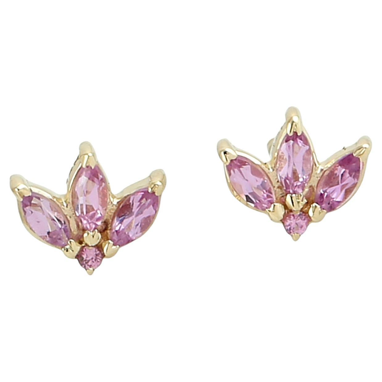 Zafiro rosa en forma de marquesa Minimal Studs In 14k Yellow Gold