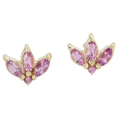 Zafiro rosa en forma de marquesa Minimal Studs In 14k Yellow Gold