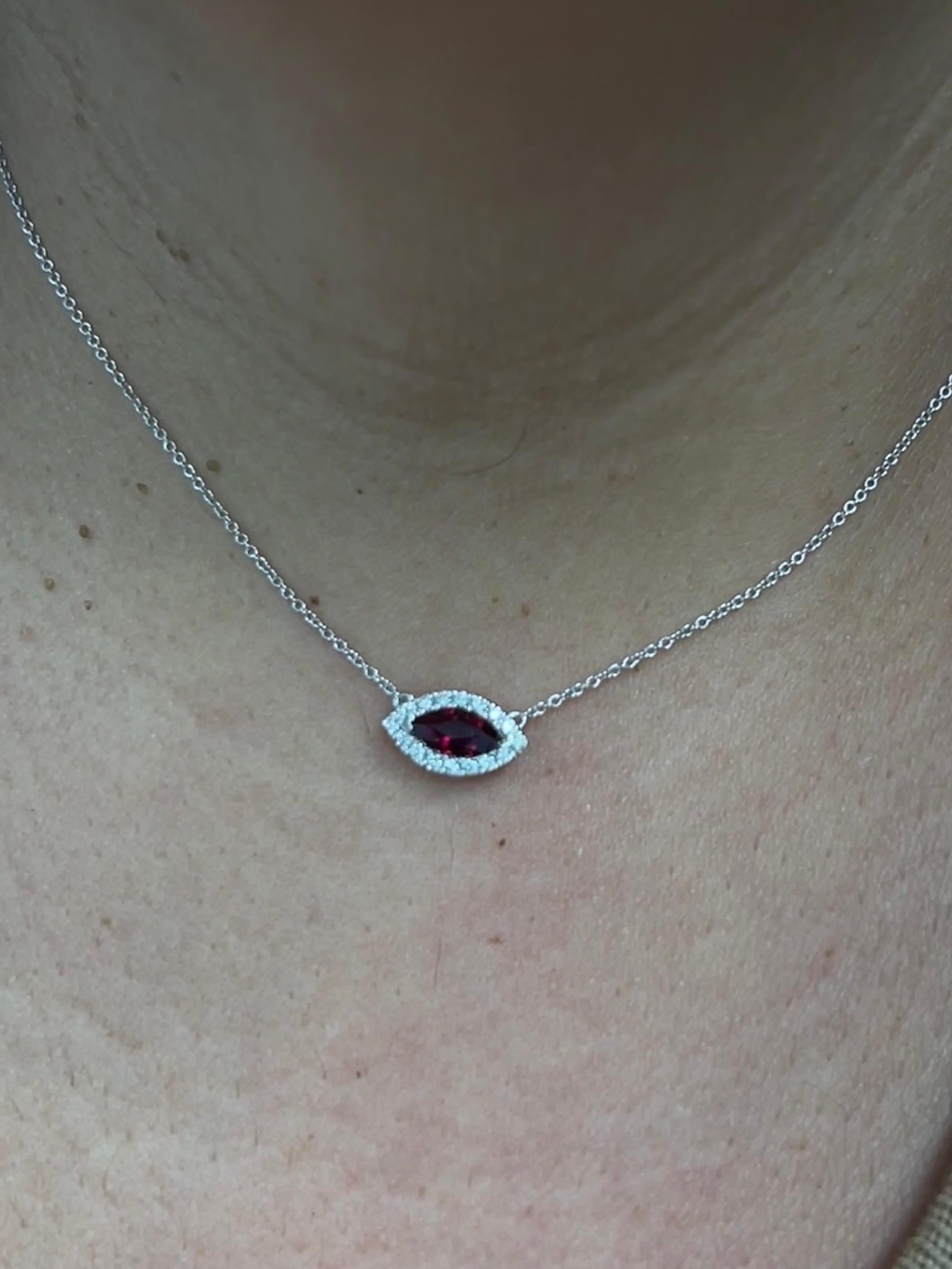 Brilliant Cut Marquise Shaped Ruby and Diamond Necklace For Sale