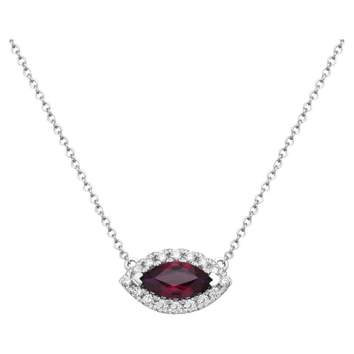 Marquise Shaped Ruby and Diamond Necklace For Sale