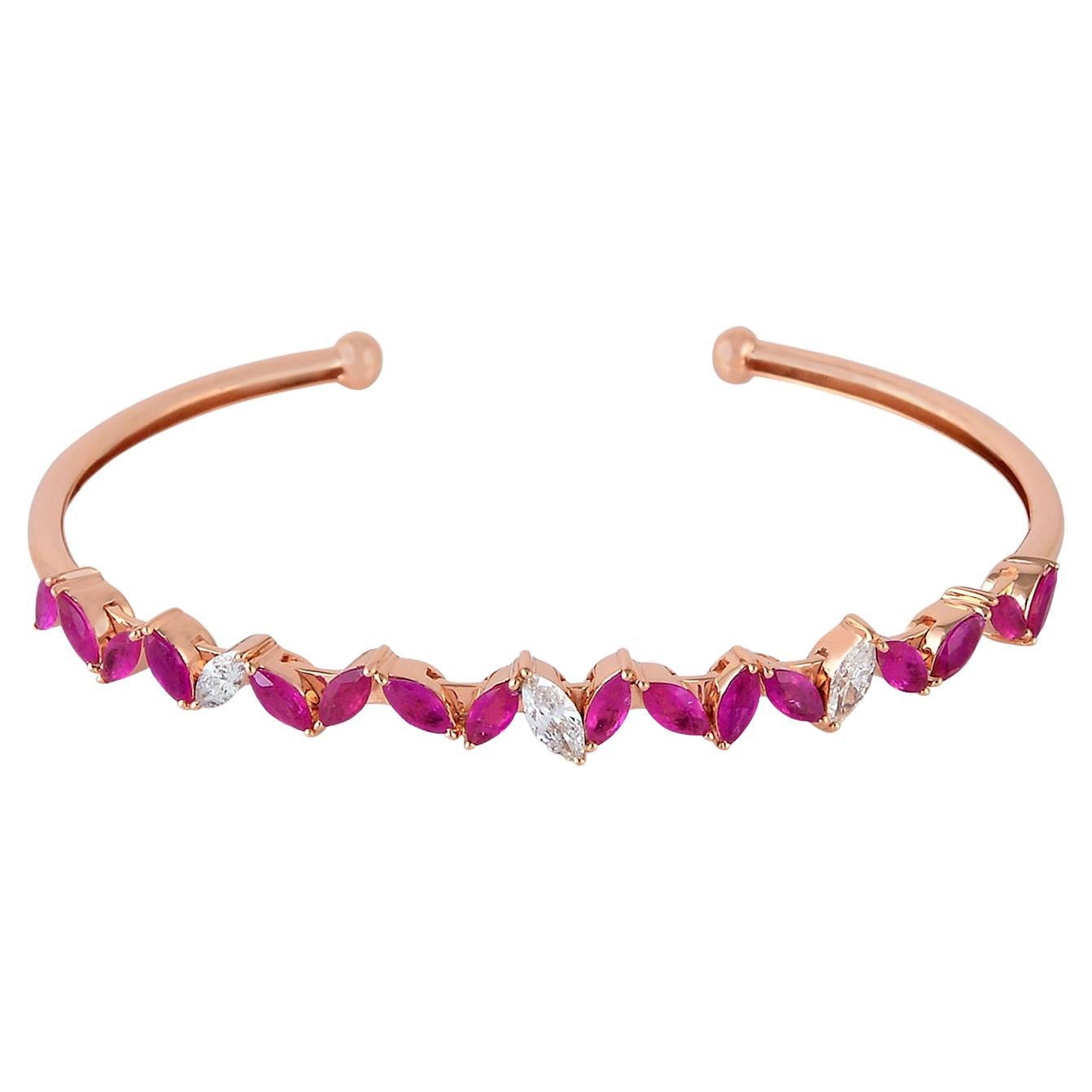 Marquise Shaped Ruby & Diamond Bangle Made In 18k Gold