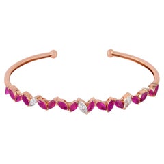 Marquise Shaped Ruby & Diamond Bangle Made In 18k Gold