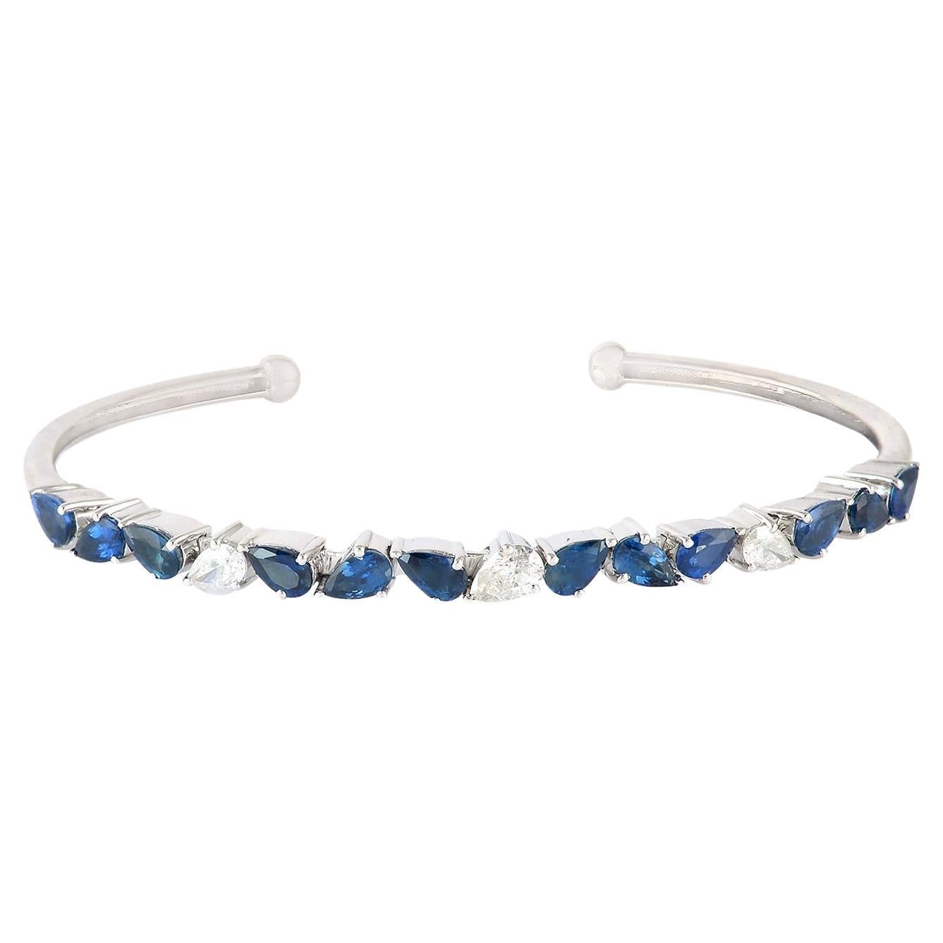 Marquise Shaped Sapphire & Diamond Bangle Made In 18k Gold For Sale