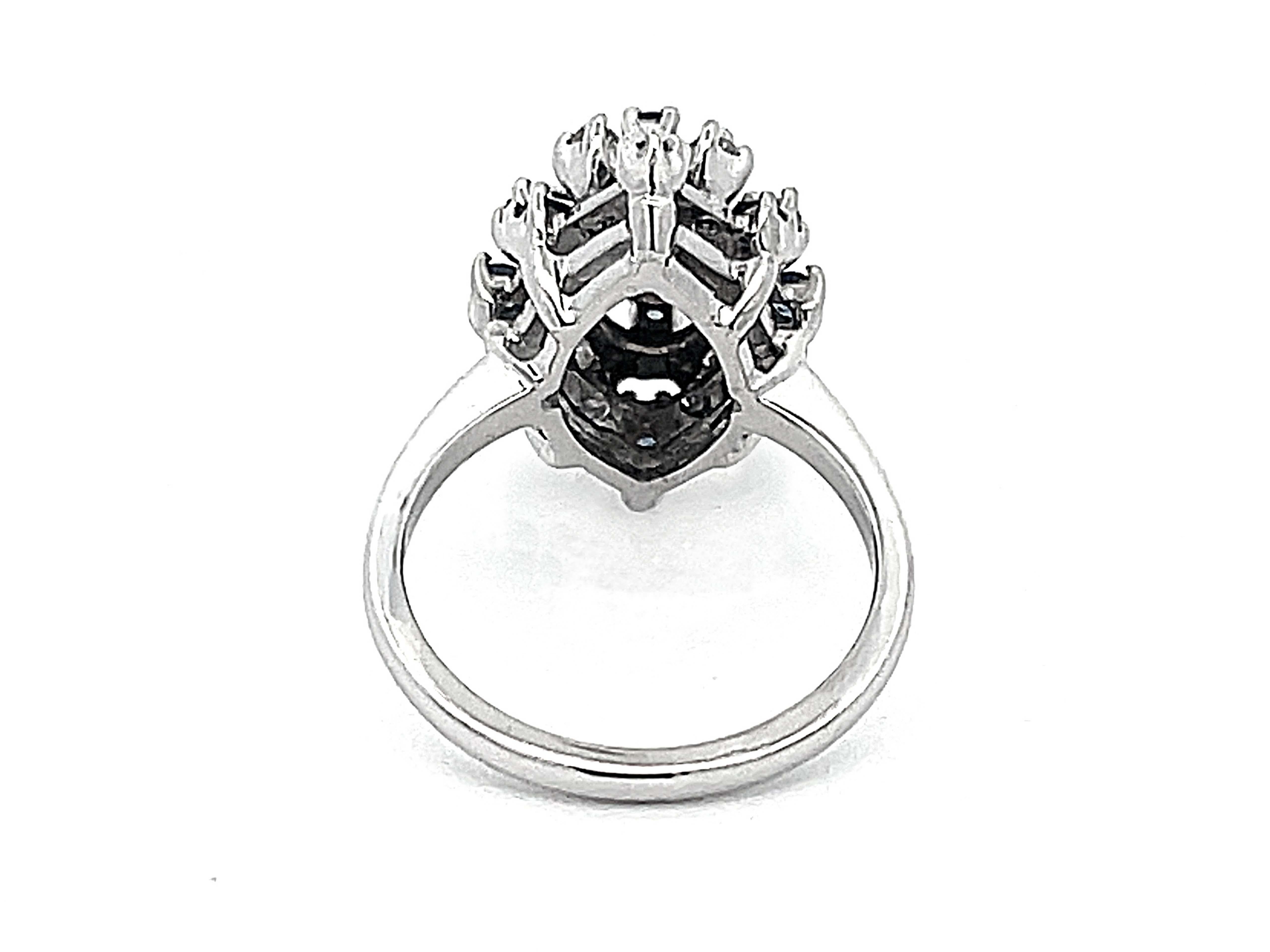 Marquise Shaped Sapphire Diamond Cluster Ring in 14k White Gold For Sale 1