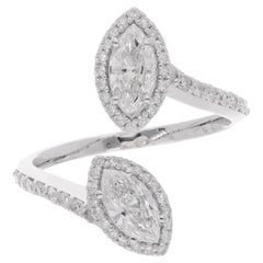 Bague Marquise SI/H 1.19Ct Diamond Halo Open Bypass en or blanc massif 14k