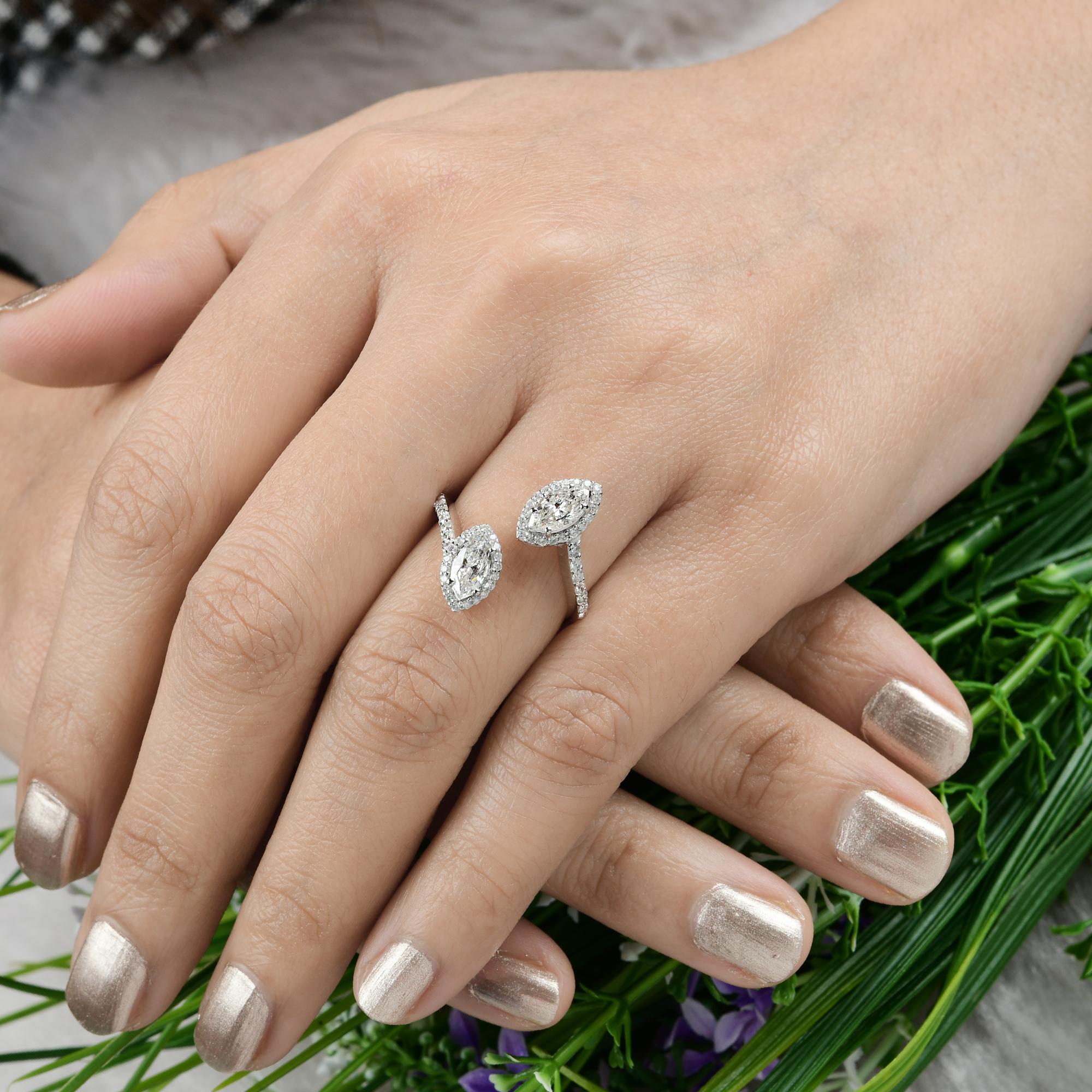 En vente :  Bague Marquise SI/H 1.19Ct Diamond Halo Open Bypass en or blanc massif 18k 2