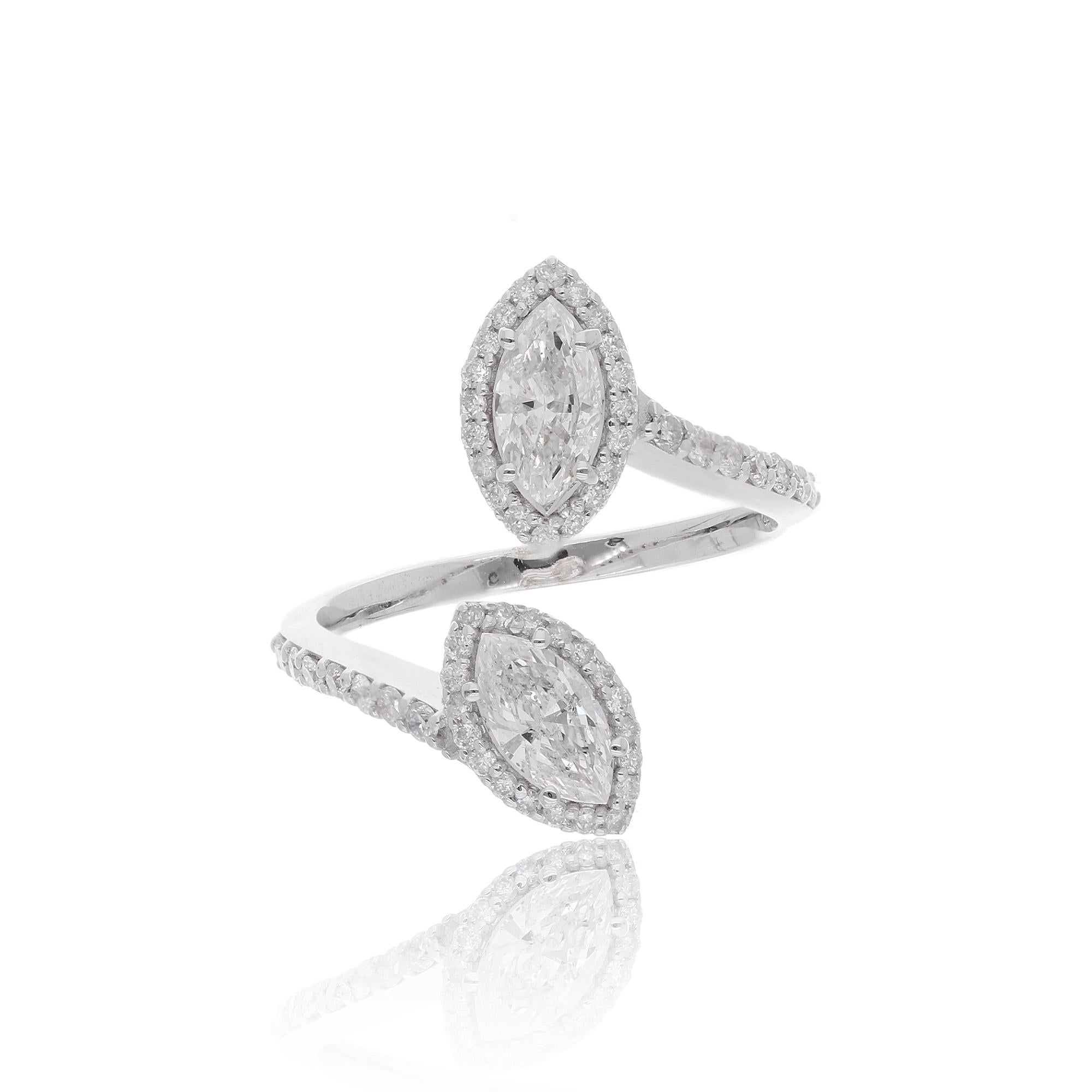 En vente :  Bague Marquise SI/H 1.19Ct Diamond Halo Open Bypass en or blanc massif 18k 3