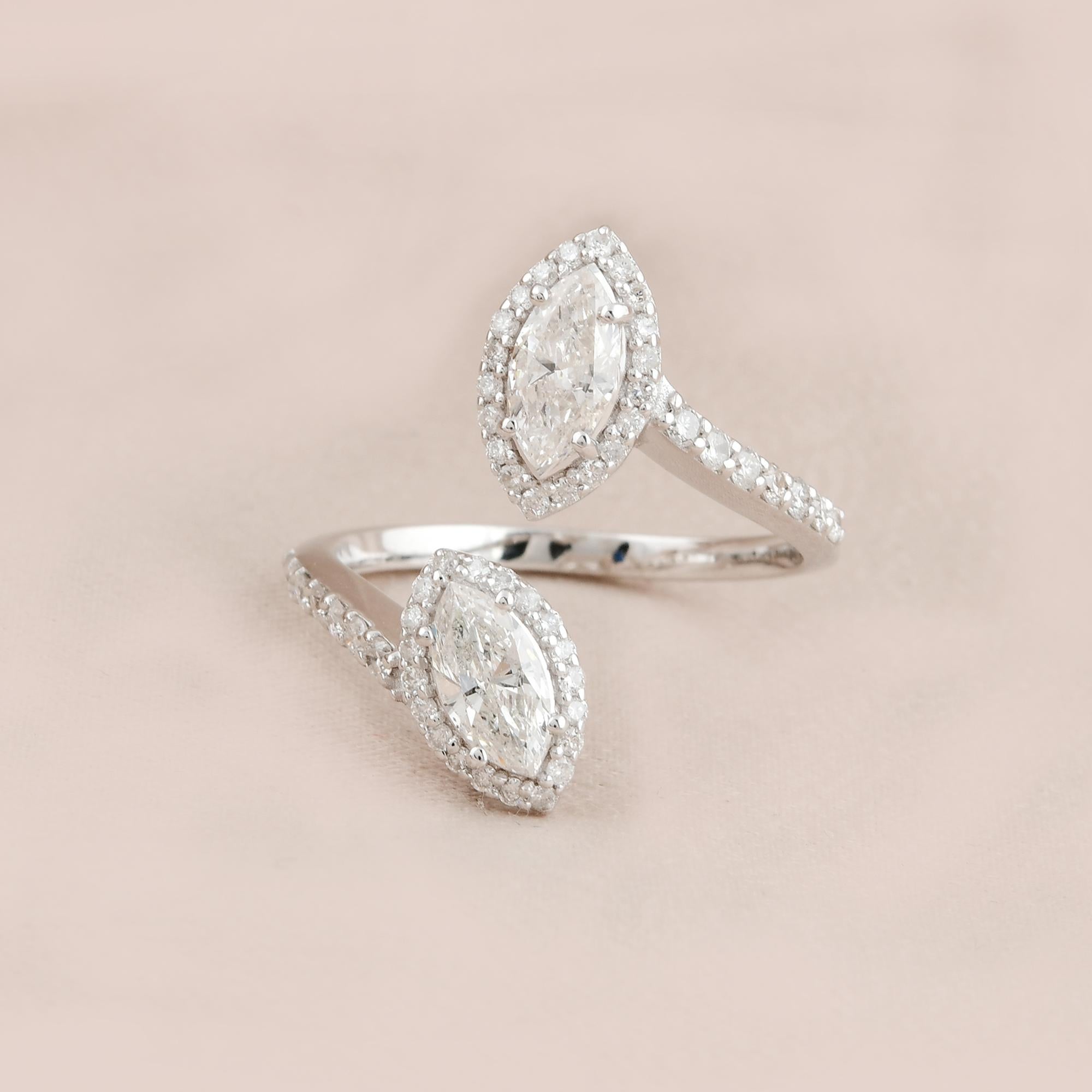 En vente :  Bague Marquise SI/H 1.19Ct Diamond Halo Open Bypass en or blanc massif 18k 5