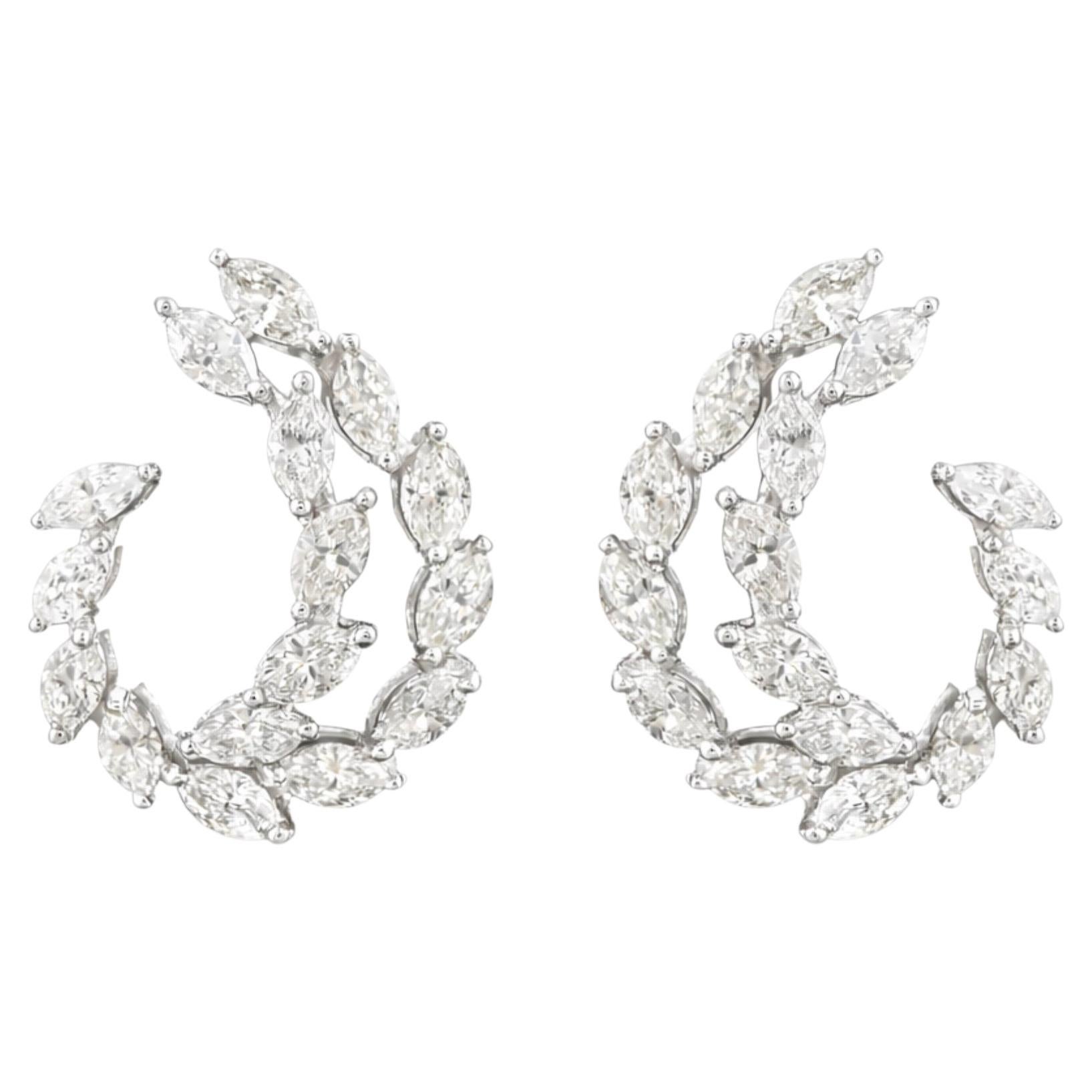 1.37 ctw Marquise Diamond Double-Row Open Crescent Hoop Earrings 14K White Gold