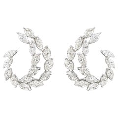 1.37 ct Marquise Diamond Double-Row Open Crescent Hoop Earrings 18K White Gold
