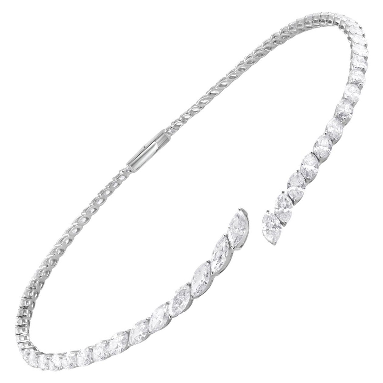 Collana girocollo con diamanti Marquise SI/H 22,43 carati per la moglie in oro bianco massiccio 14 carati