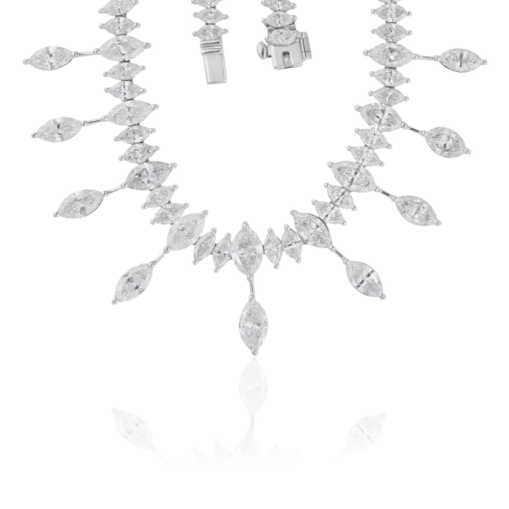 Taglio marquise Marquise SI/H 26.36Ct Collana nuziale a girocollo di diamanti in oro bianco 14k Gioielli in vendita