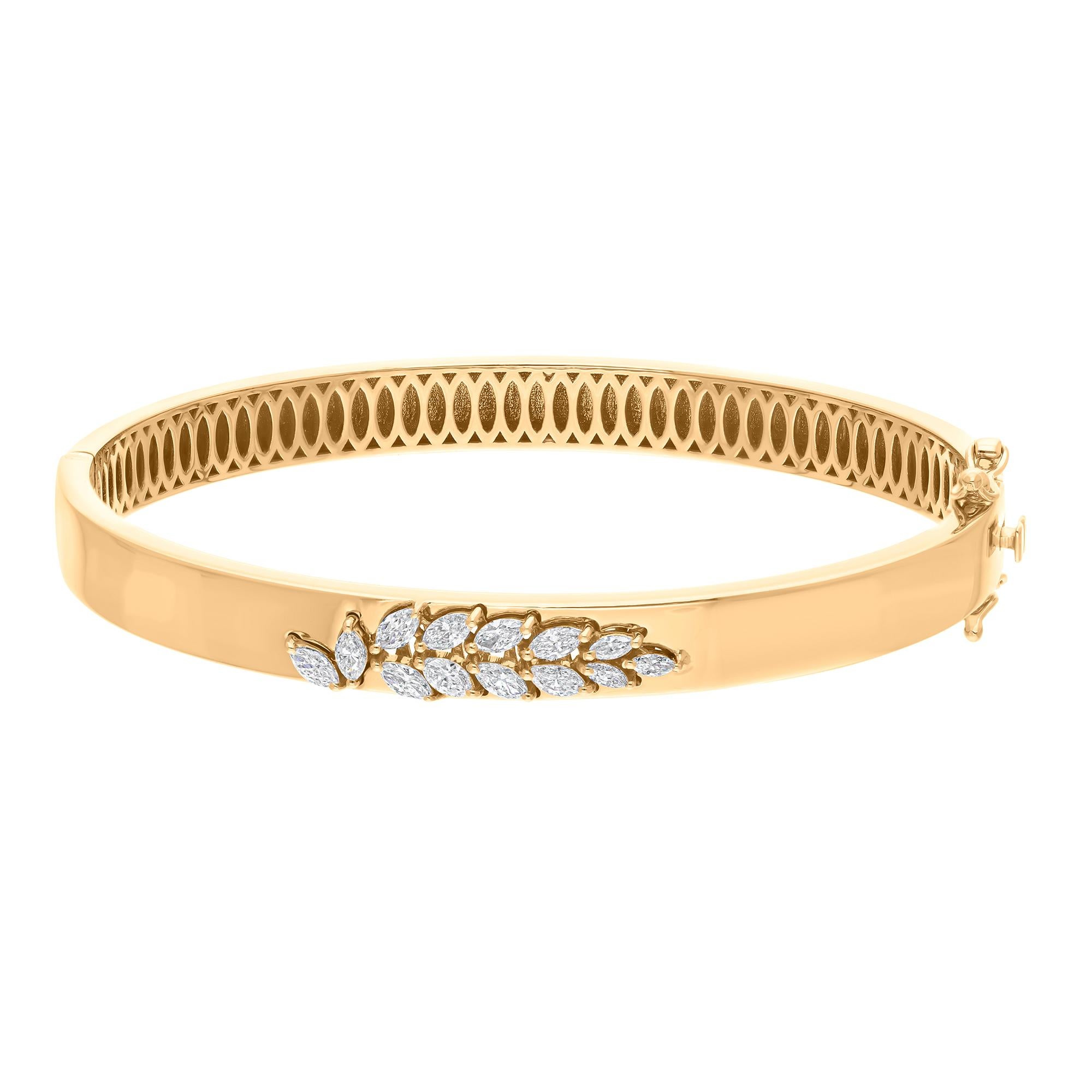 Bracciale con cluster di diamanti Marquise SI/H in oro giallo 14k Tutte le tariffe sono pagate in vendita 1