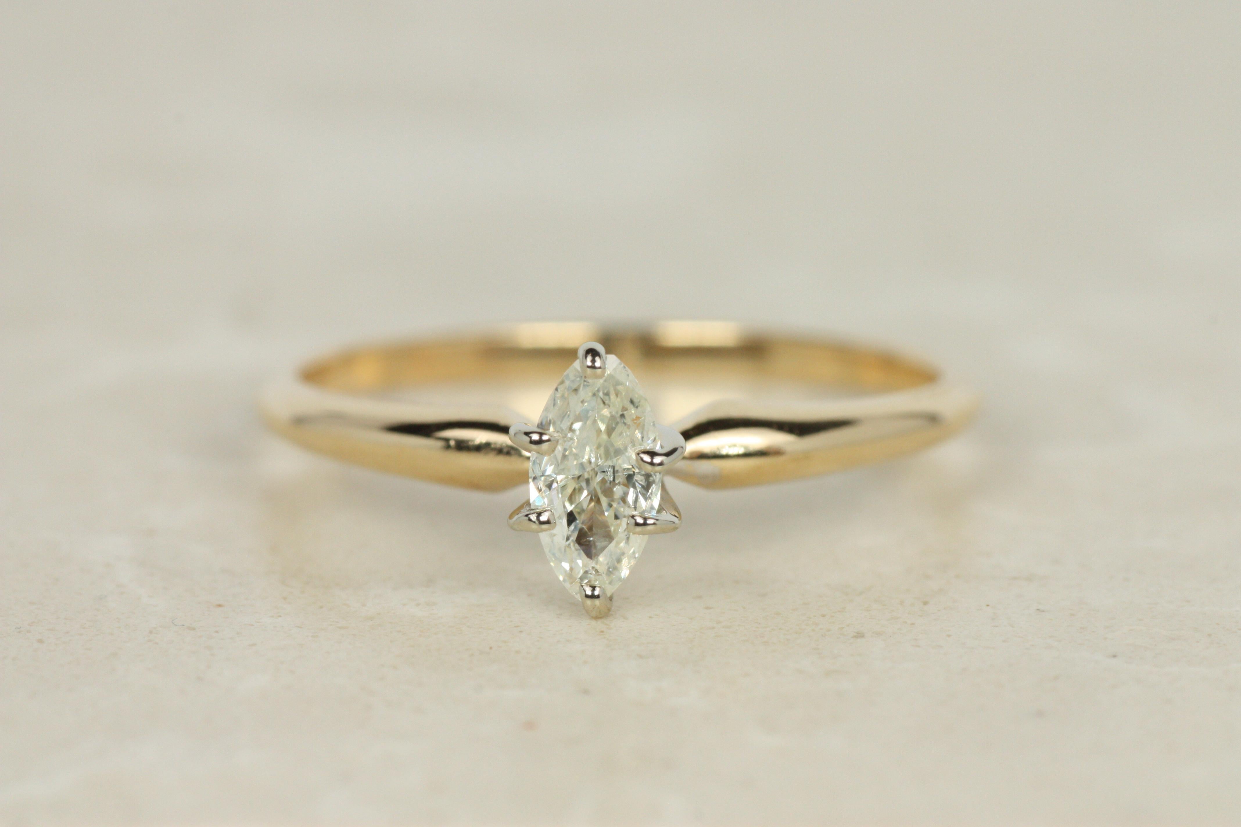 Marquise Solitaire Engagement Ring – 0.23ct Diamond in 14K Gold