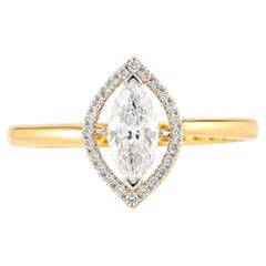 Marquise-Solitär-Ring mit Halo-Fassung und natürlichem Diamanten aus 14-karätigem Massivgold (zertifiziert)