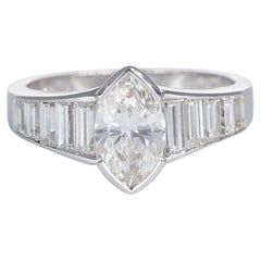 Marquise Solitär-Ring  Diamant 1,06 Karat und Baguette-Diamant 1,27 Karat Weißgold