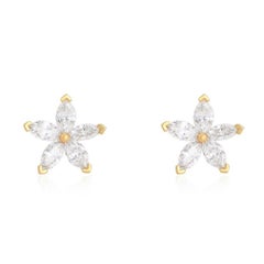 Marquise Star Diamond 18K Yellow Gold Flower Stud Earrings
