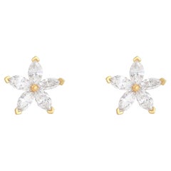 Marquise Star Diamond 18K Yellow Gold Flower Stud Earrings