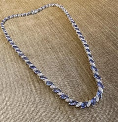 Marquise Tanzanite and Round Diamond Necklace in 18k White Gold