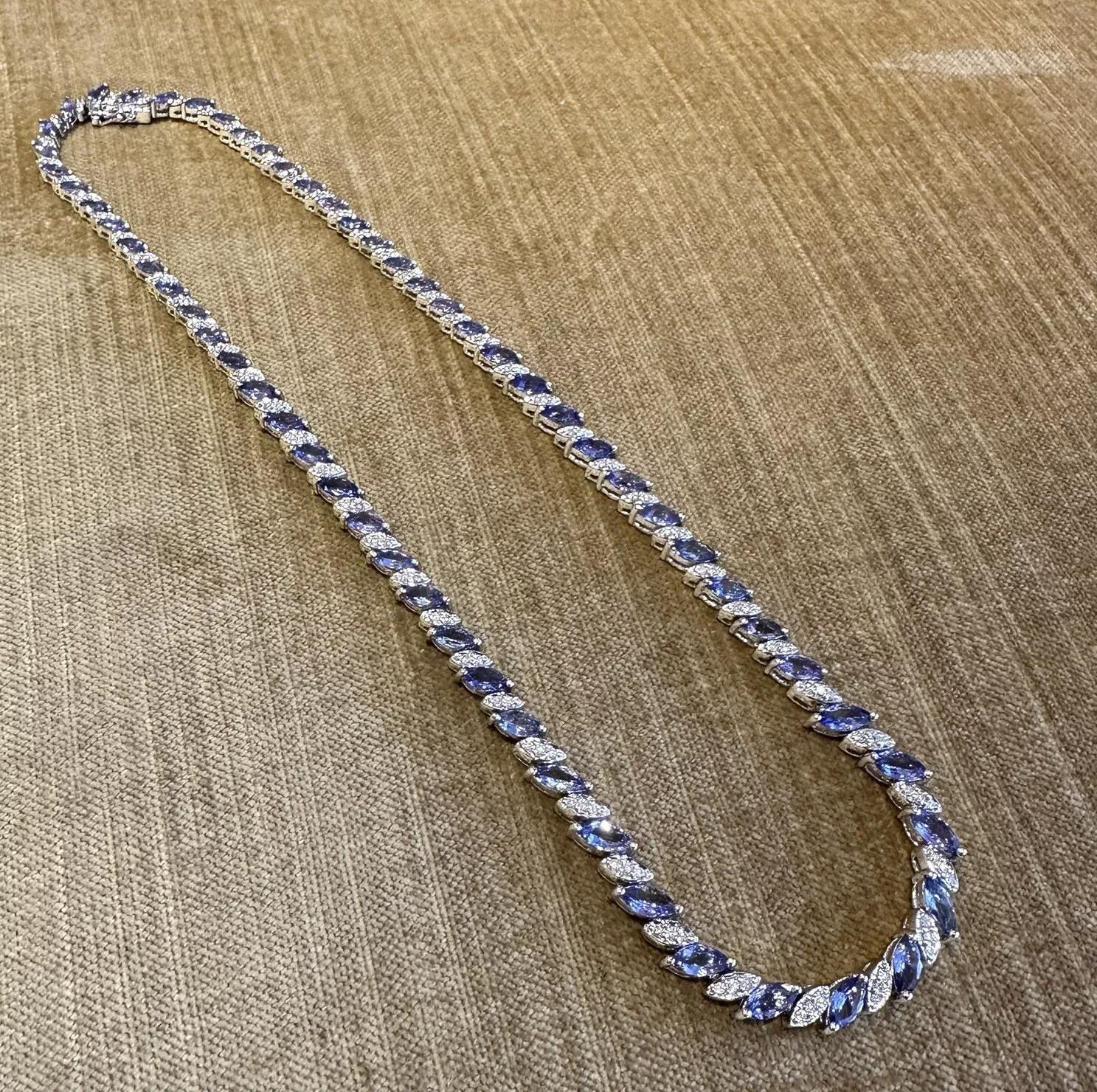 Collana con tanzanite e diamanti rotondi marquise in oro bianco 18 carati In condizioni ottime in vendita a La Jolla, CA
