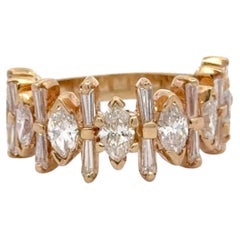 Marquise & Tapered Baguette Half Way Band Ring 3 Carats 14 Karat Yellow Gold
