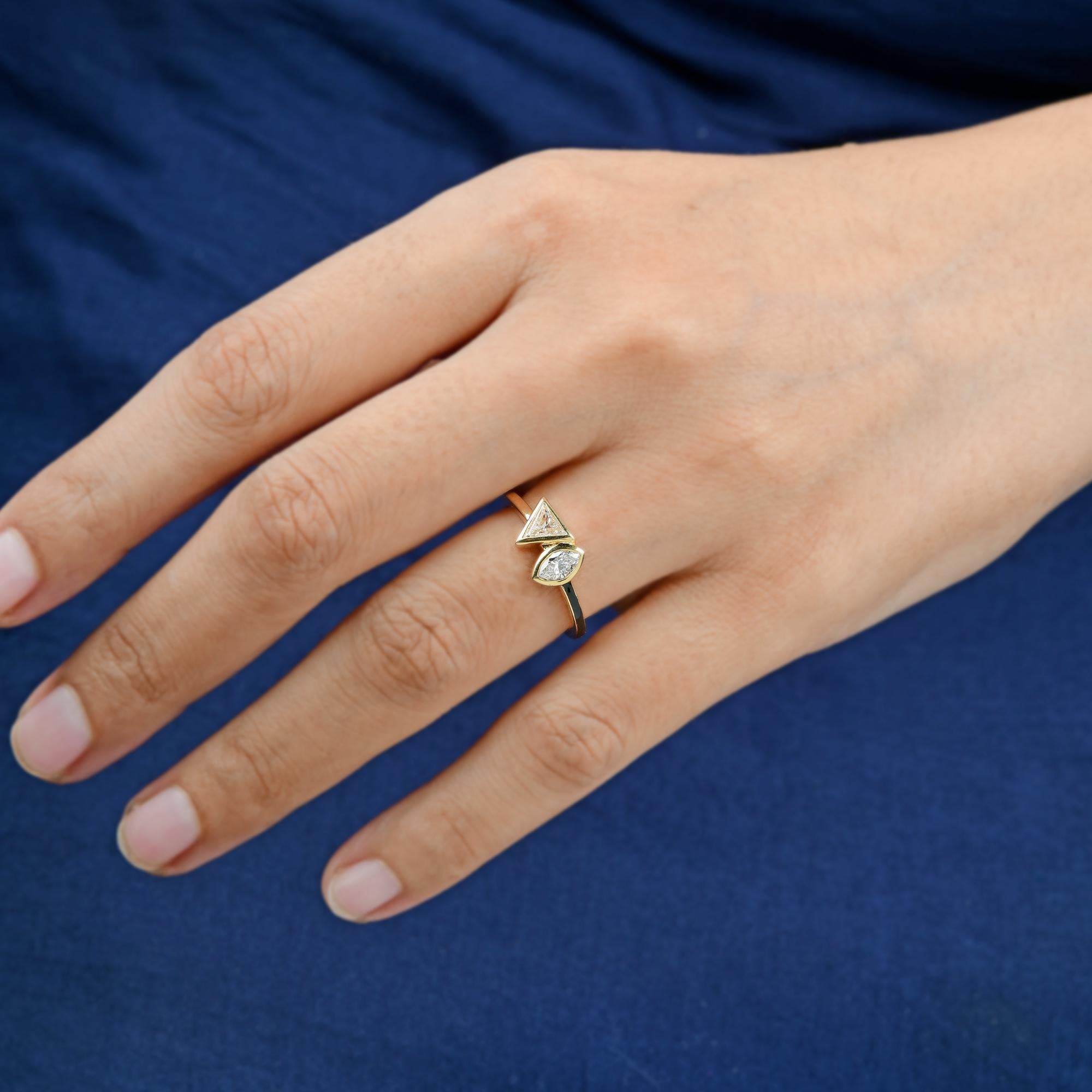 Im Angebot: Marquise & Trillion Diamant-Emaille-Ring aus 14 Karat Gelbgold, feiner Schmuck () 4