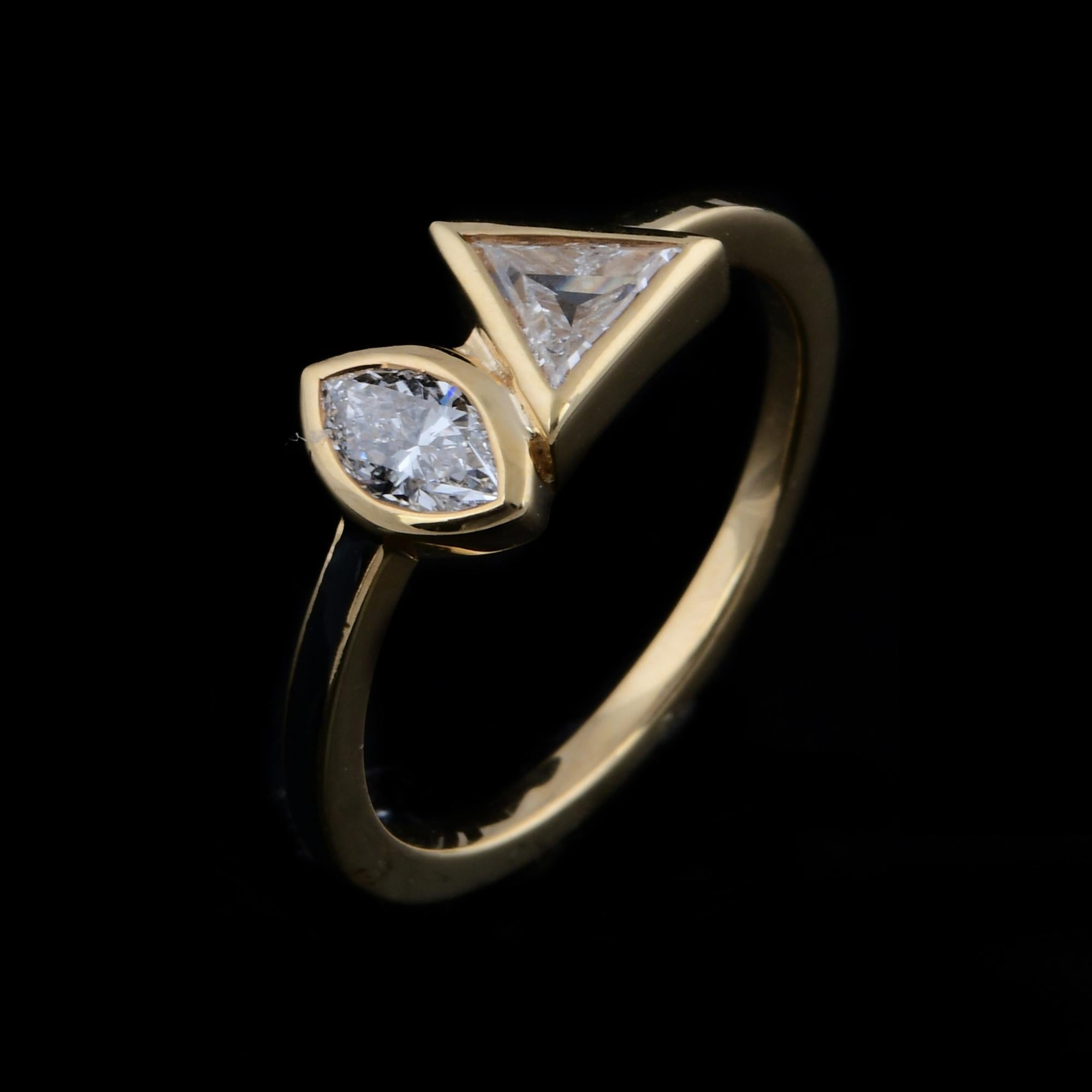 For Sale:  Marquise & Trillion Diamond Enamel Band Ring 14 Karat Yellow Gold Fine Jewelry 6
