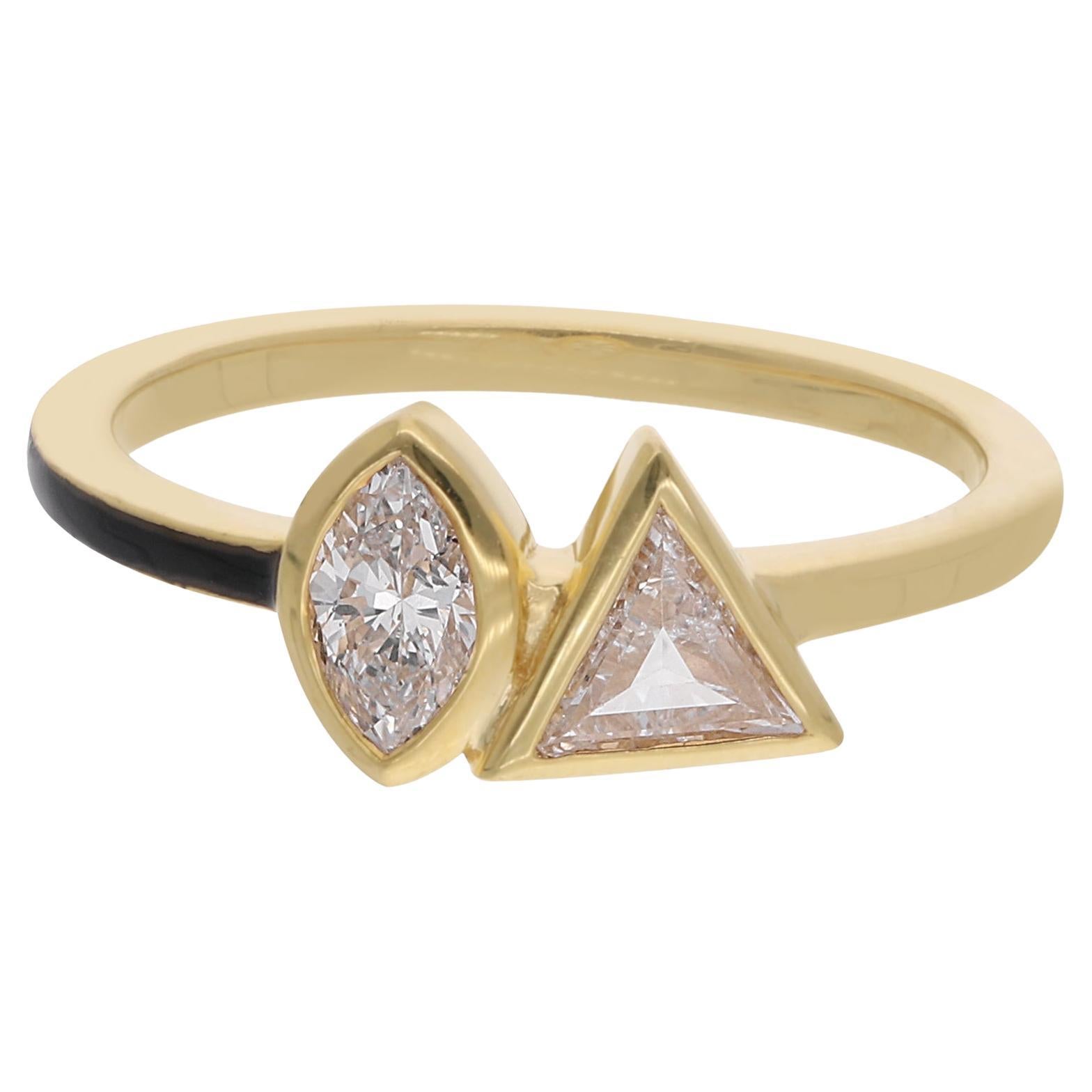 Marquise & Trillion Diamond Enamel Band Ring 14 Karat Yellow Gold Fine Jewelry