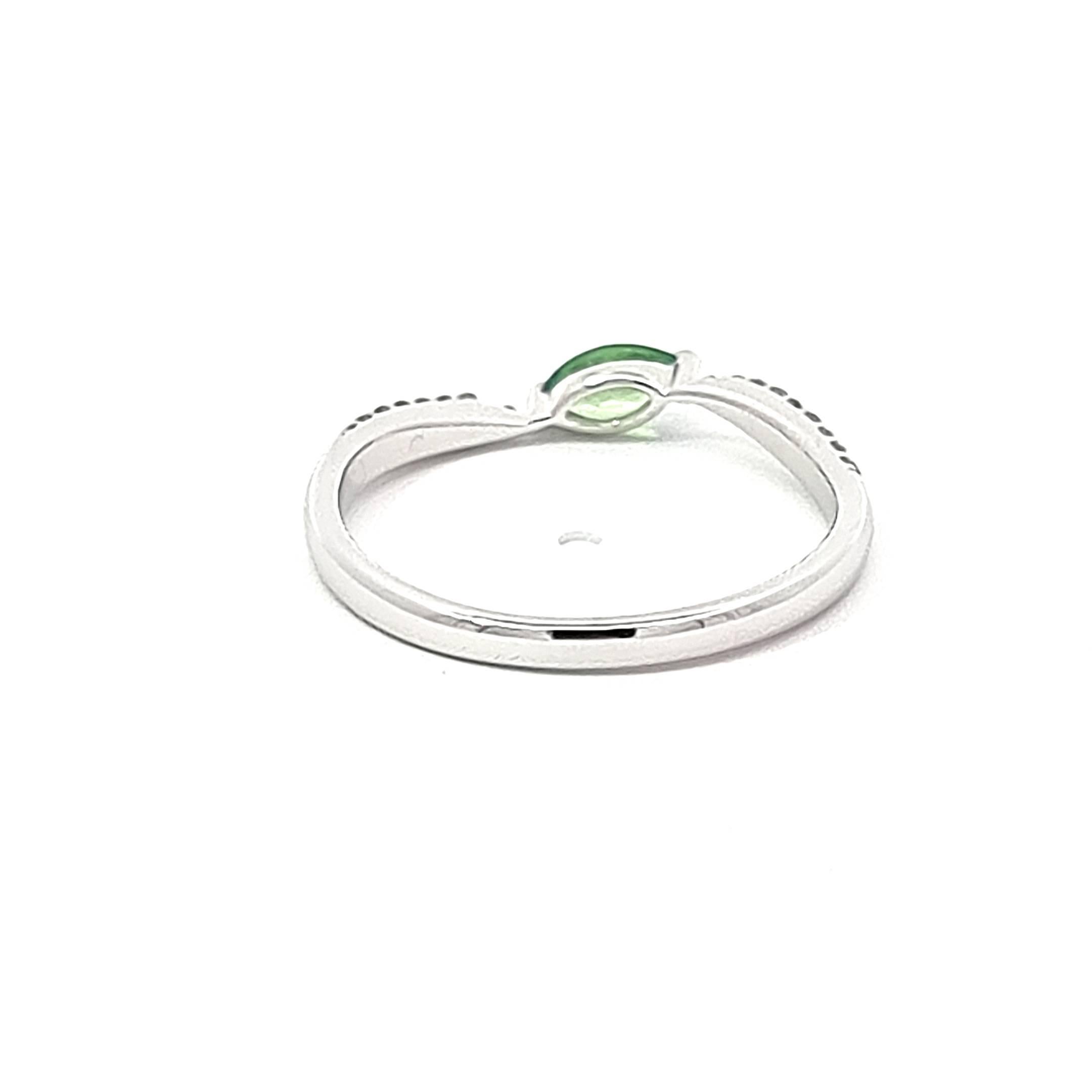 Marquise Cut Marquise Tsavorite and White Round Sapphires set in White Gold Ring For Sale
