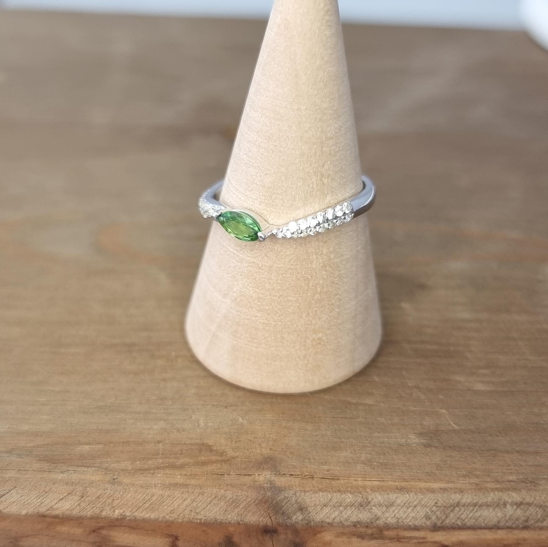 Marquise Tsavorite and White Round Sapphires set in White Gold Ring For Sale 2