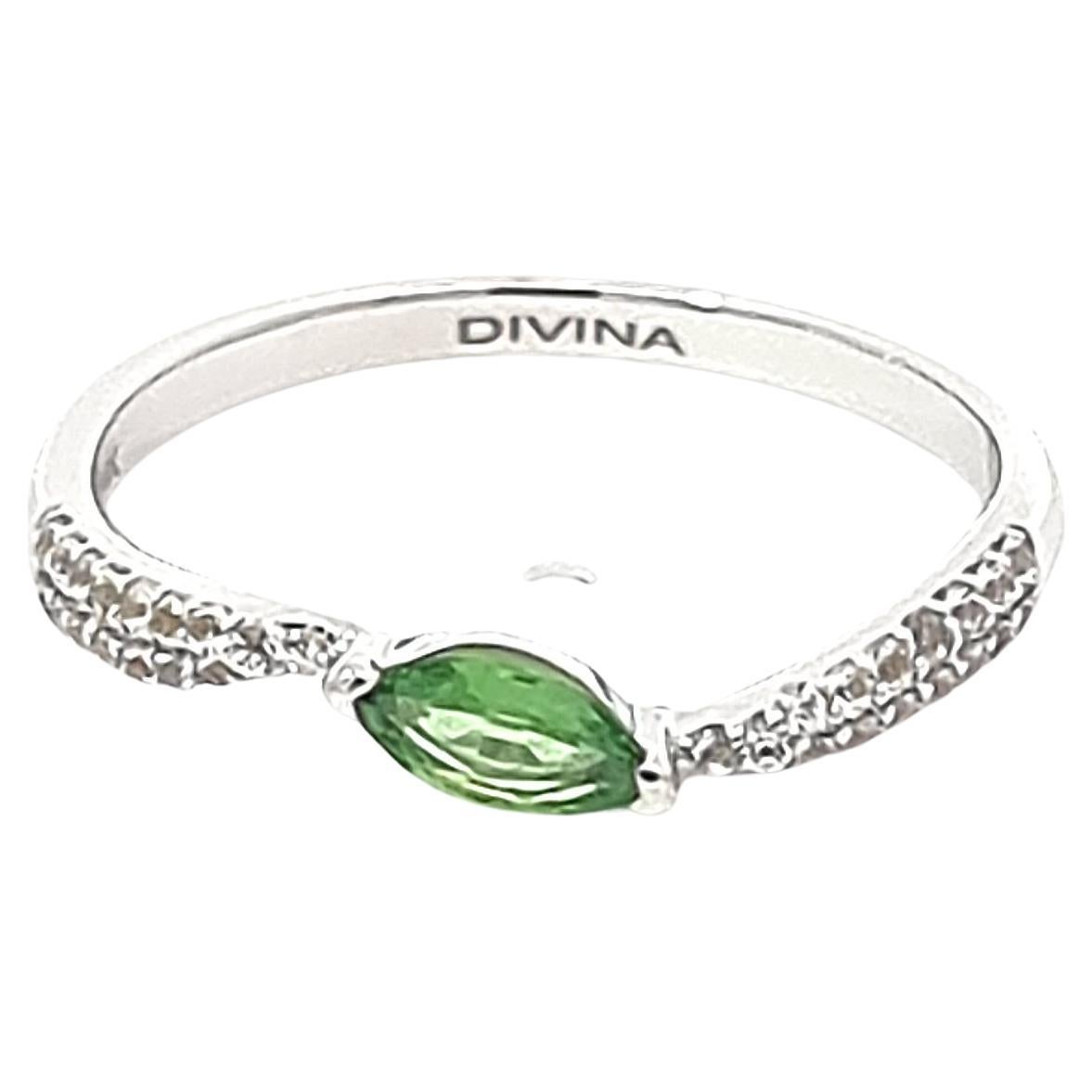 Marquise Tsavorite and White Round Sapphires set in White Gold Ring