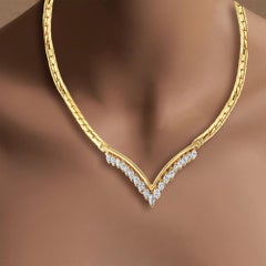 Marquise 'V' Shaped Diamond Necklace 1.75cttw 14k Yellow Gold