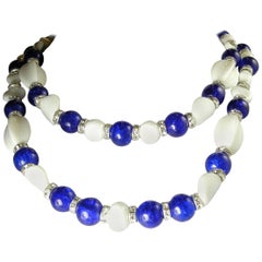 Marquise Vintage Blue And White Two Strand Glass Necklace