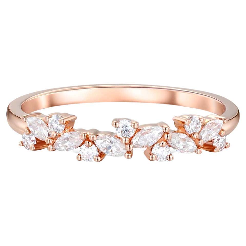 Customizable Marquise Diamond Wedding Curve Stacking Nesting ring ...
