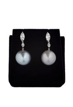 Pendientes Colgantes Marquesa Diamante Blanco Oro de 18 Kilates Perla Australiana
