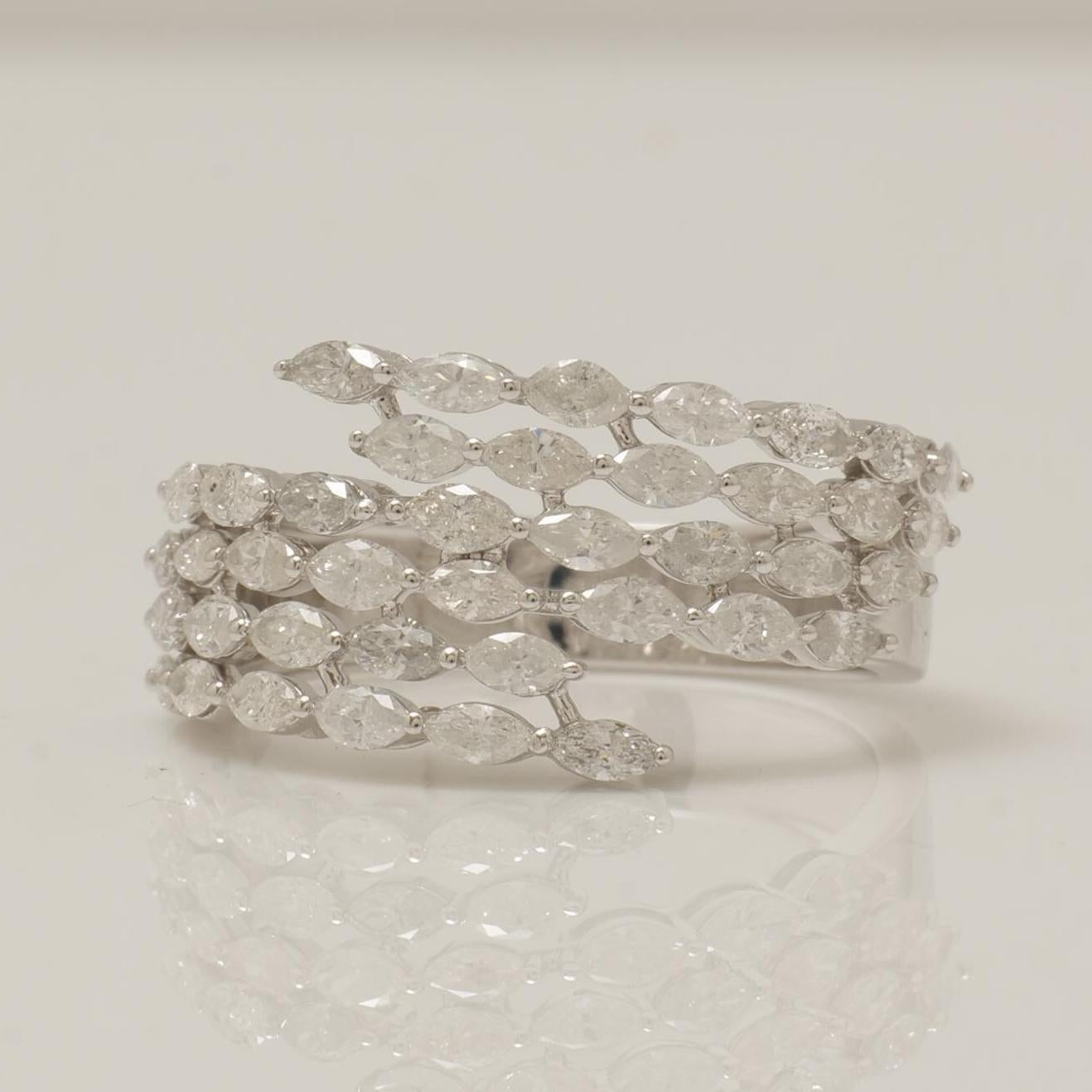 Anello a fascia larga con diamante Marquise in oro massiccio 14K (certificato)