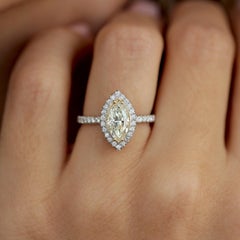 Marquise Yellow Halo Diamond Unique Engagement Ring, Alternative Bride - Daisy