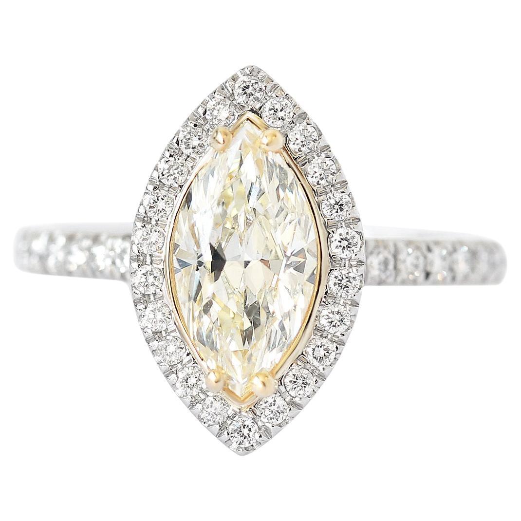 Marquise Yellow Halo Diamond Unique Engagement Ring, Alternative Bride - Daisy For Sale