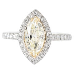 Bague de fiançailles avec halo de diamants jaunes marquises unique, alternative pour mariée - Daisy
