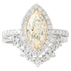Marquise Yellow Halo Diamond Wedding Two Ring Set - Daisy & Stardust