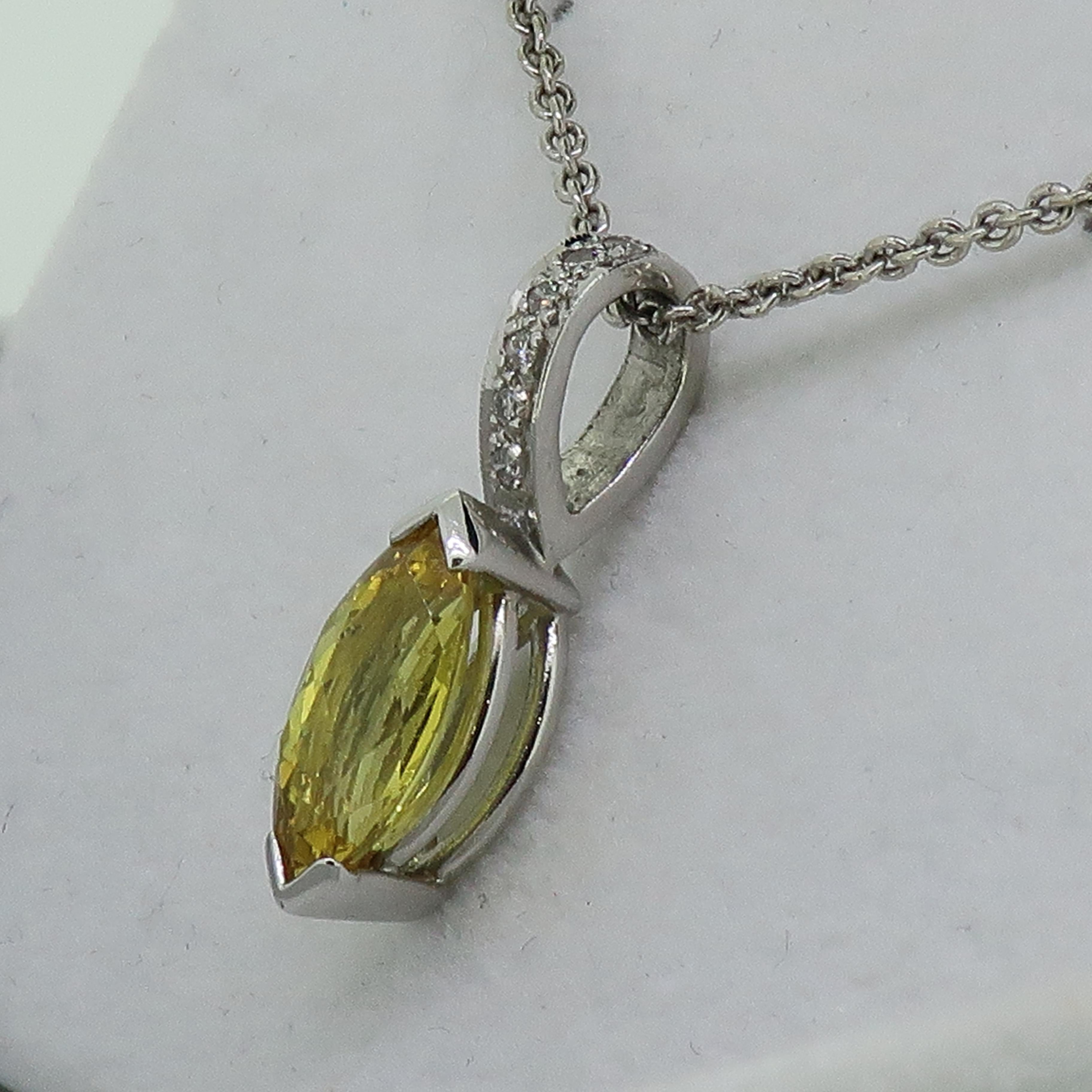 Marquise Cut Marquise Yellow Sapphire and Diamond Pendant 18 Karat White Gold For Sale