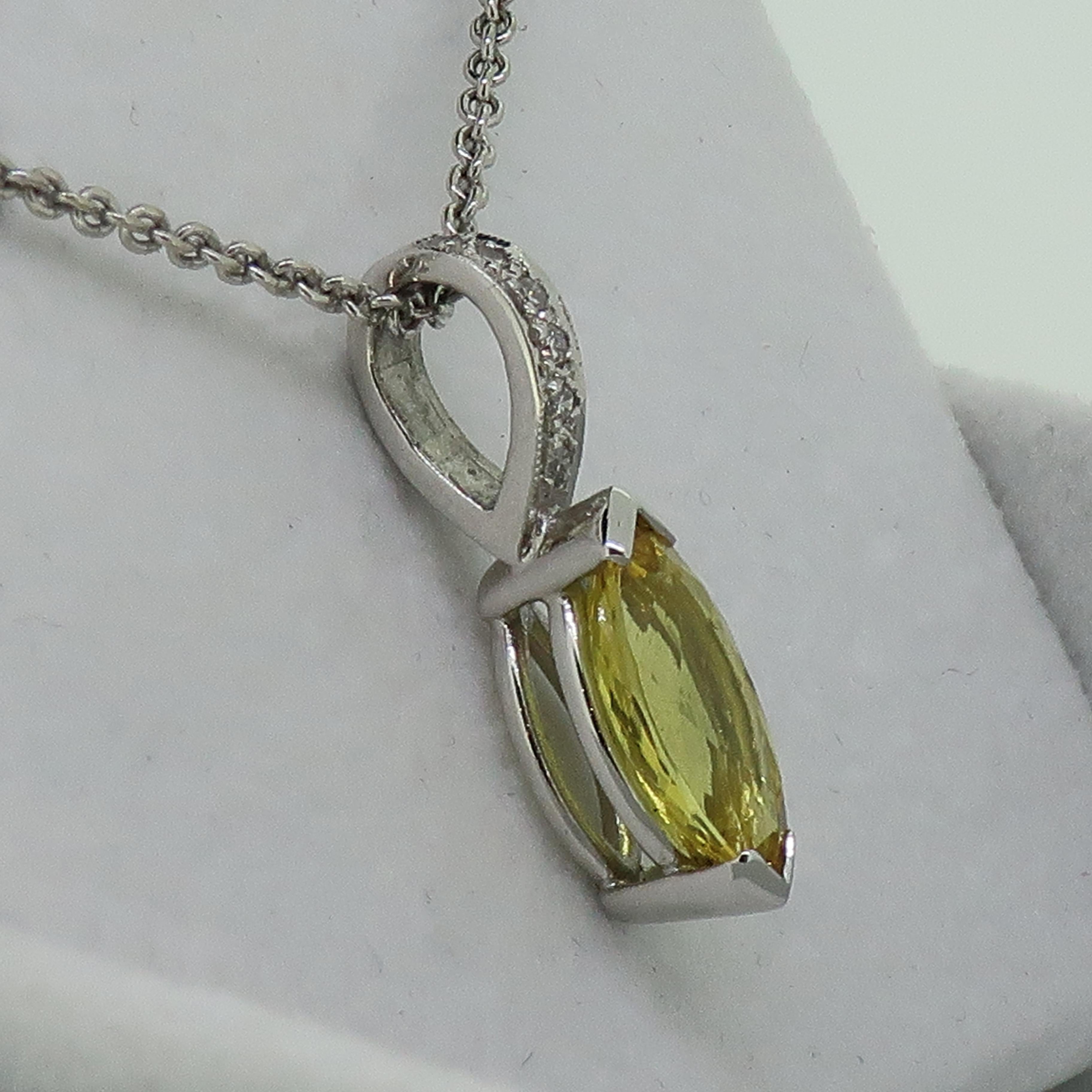 Marquise Yellow Sapphire and Diamond Pendant 18 Karat White Gold In New Condition For Sale In East Grinstead, GB