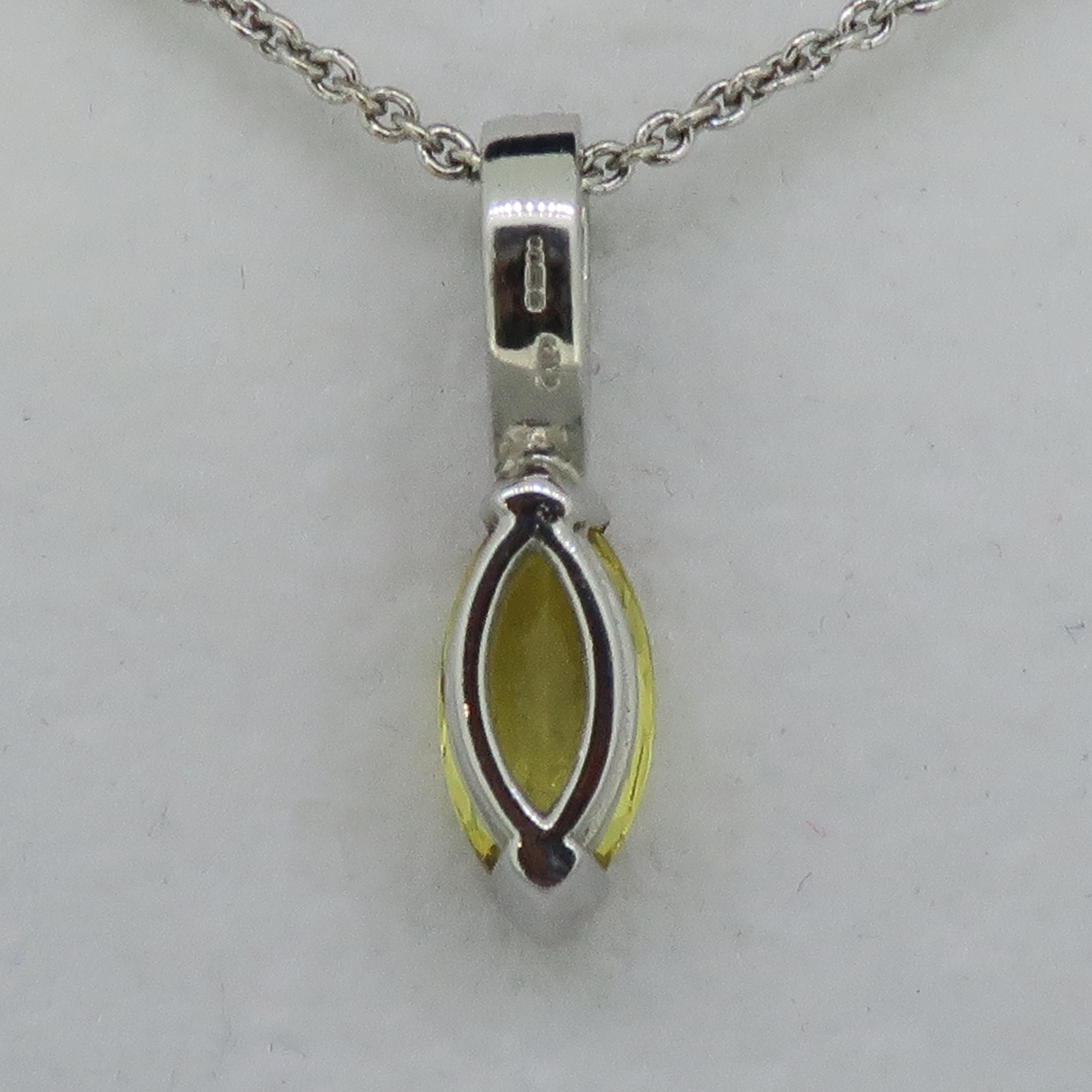 Women's Marquise Yellow Sapphire and Diamond Pendant 18 Karat White Gold For Sale