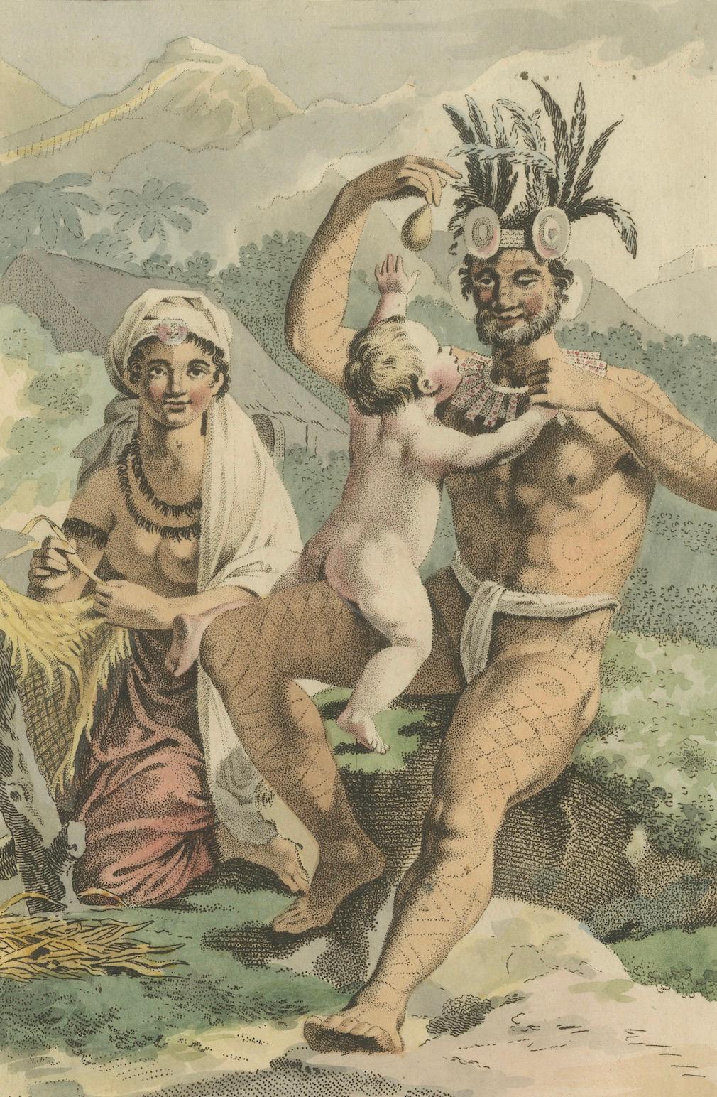 Marquisen-Eilanders – Antique Hand-Colored Ethnographic Engraving (early 1800s)