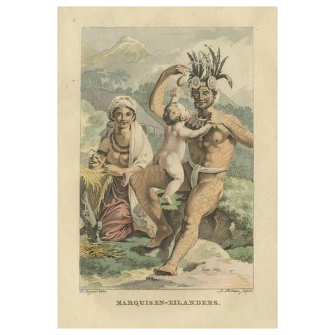 Marquisen-Eilanders – Antique Hand-Colored Ethnographic Engraving (early 1800s)