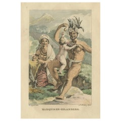 Marquisen-Eilanders – Antique Hand-Colored Ethnographic Engraving (early 1800s)
